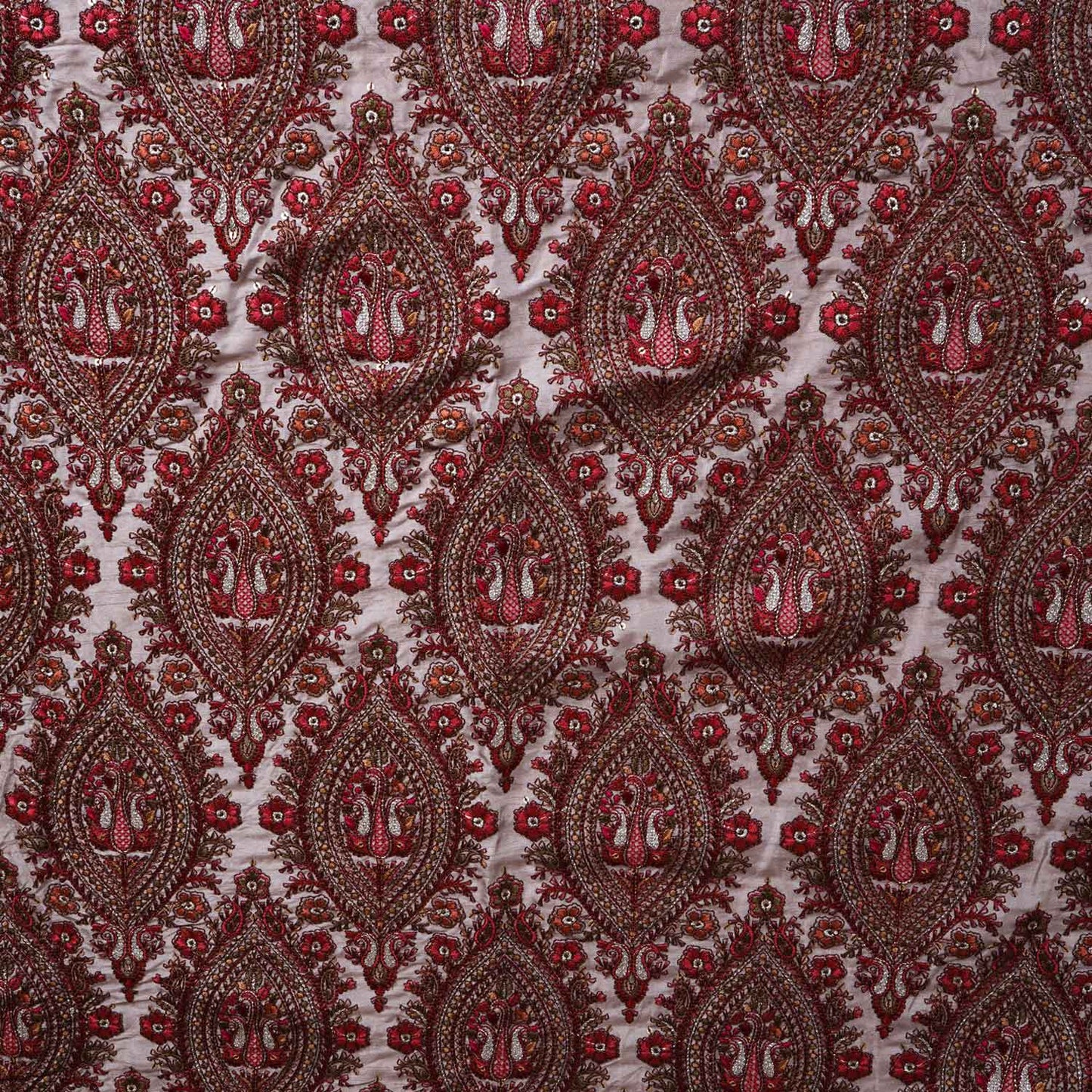 Beige Kashmiri Embroidery Raw Silk Fabric DRAJ-28024