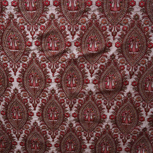Beige Kashmiri Embroidery Raw Silk Fabric DR-28024 - TradeUNO