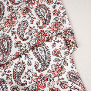 Light Peach Kashmiri Embroidery Raw Silk Fabric DR-28026 - TradeUNO