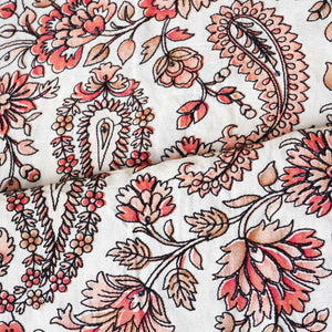 Light Peach Kashmiri Embroidery Raw Silk Fabric DR-28026 - TradeUNO
