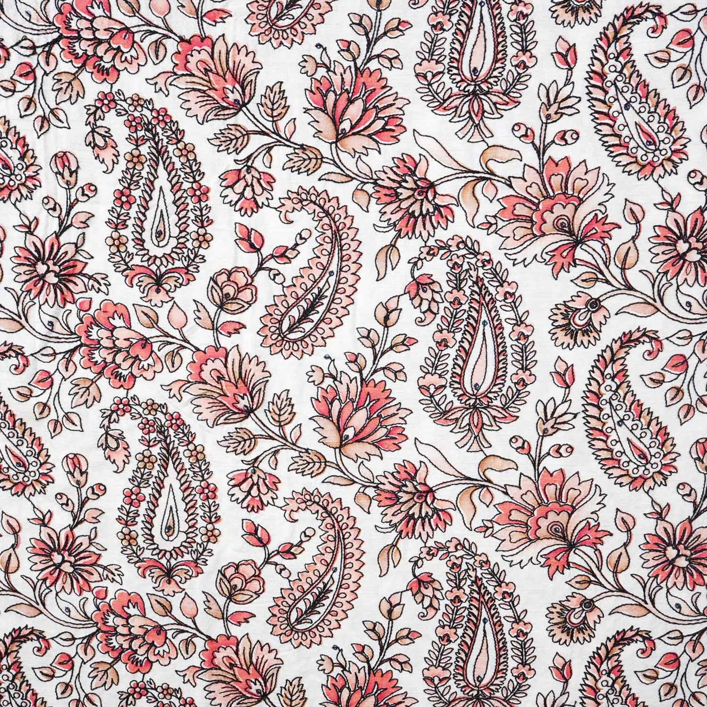 Light Peach Kashmiri Embroidery Raw Silk Fabric DR-28026