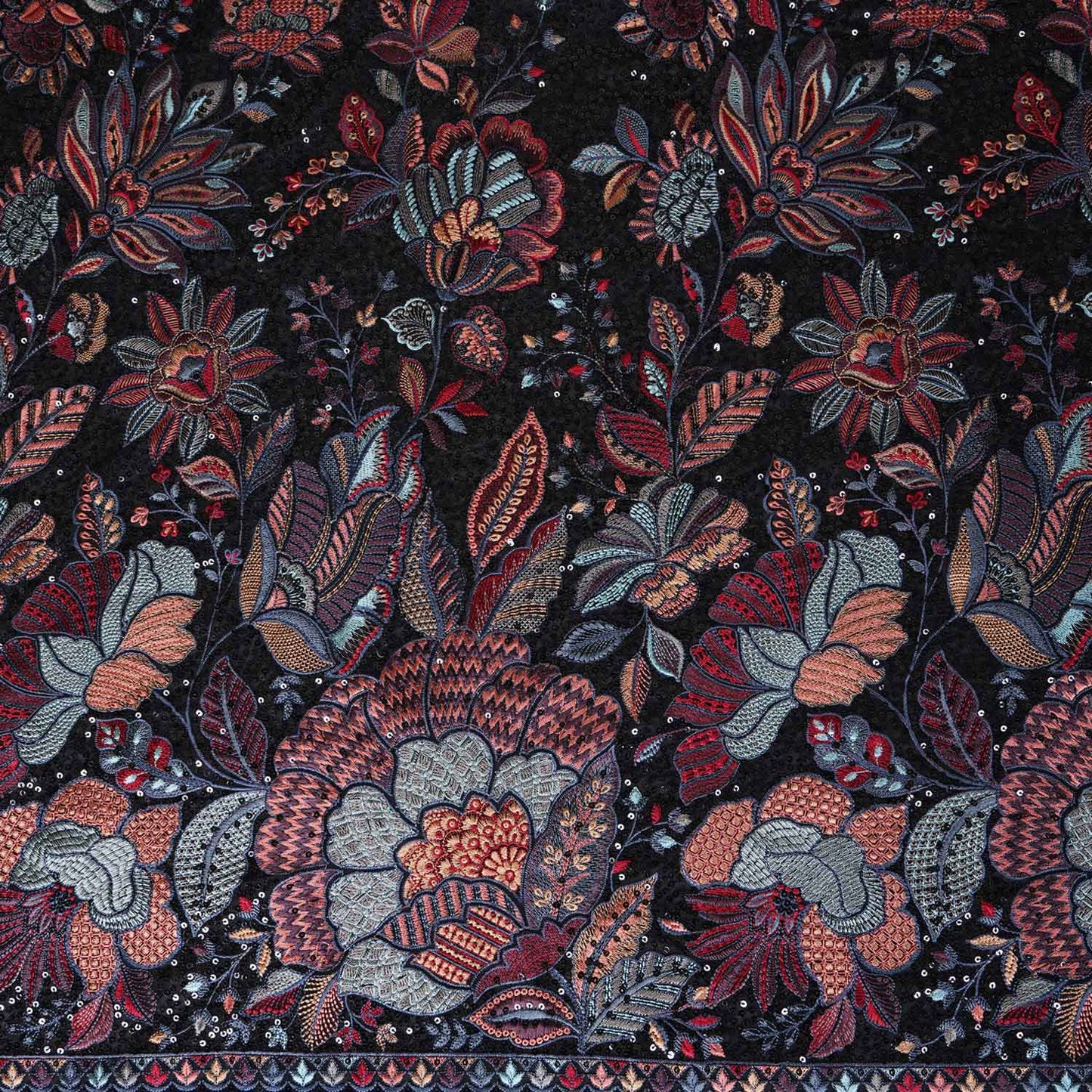 Black Floral Thread Embroidery Georgette Fabric DRAJ-28027