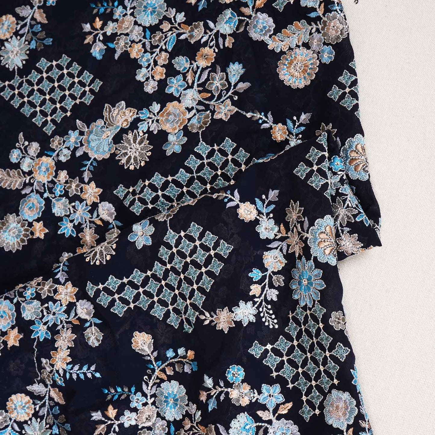 Navy Blue Parsi Gara Embroidery Georgette Fabric DRAJ-28029