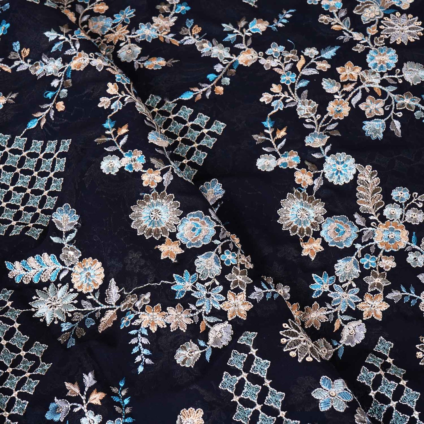 Navy Blue Parsi Gara Embroidery Georgette Fabric DRAJ-28029