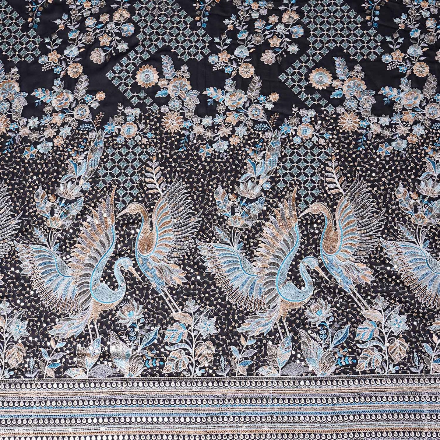 Navy Blue Parsi Gara Embroidery Georgette Fabric DRAJ-28029