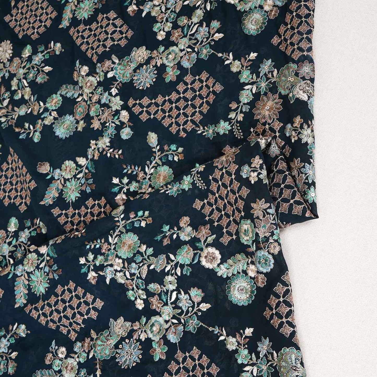 Dark Green Parsi Gara Embroidery Georgette Fabric DRAJ-28030