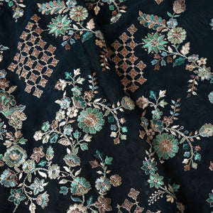 Dark Green Parsi Gara Embroidery Georgette Fabric DR-28030 - TradeUNO