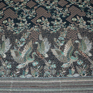 Dark Green Parsi Gara Embroidery Georgette Fabric DR-28030 - TradeUNO