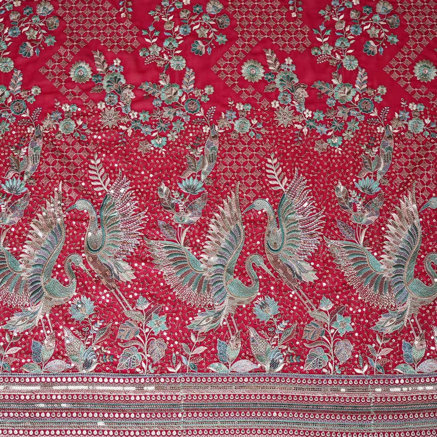 Magenta Parsi Gara Embroidery Georgette Fabric DR-28031