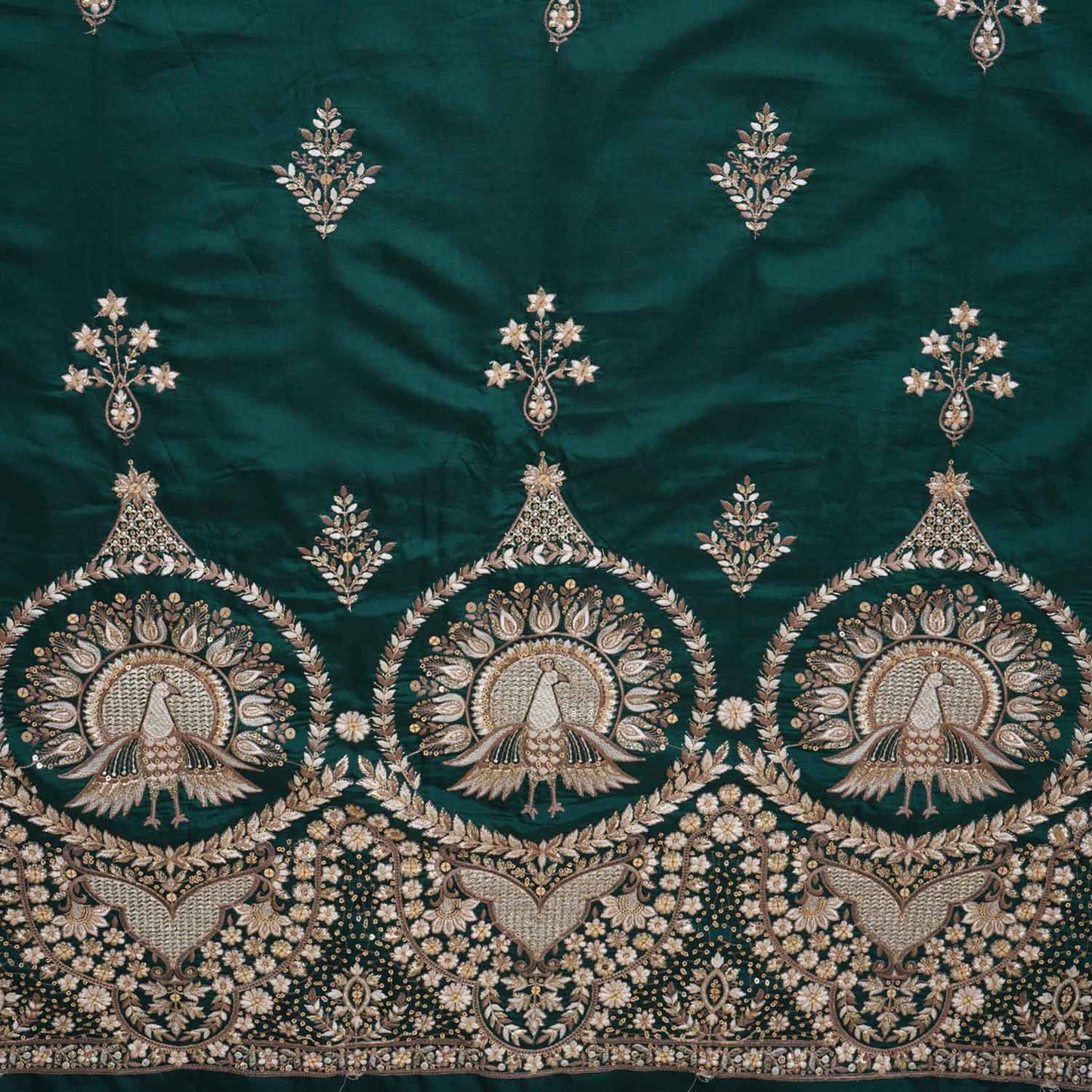 Green Parsi thread Embroidery Russian Silk Fabric DRAJ-28032