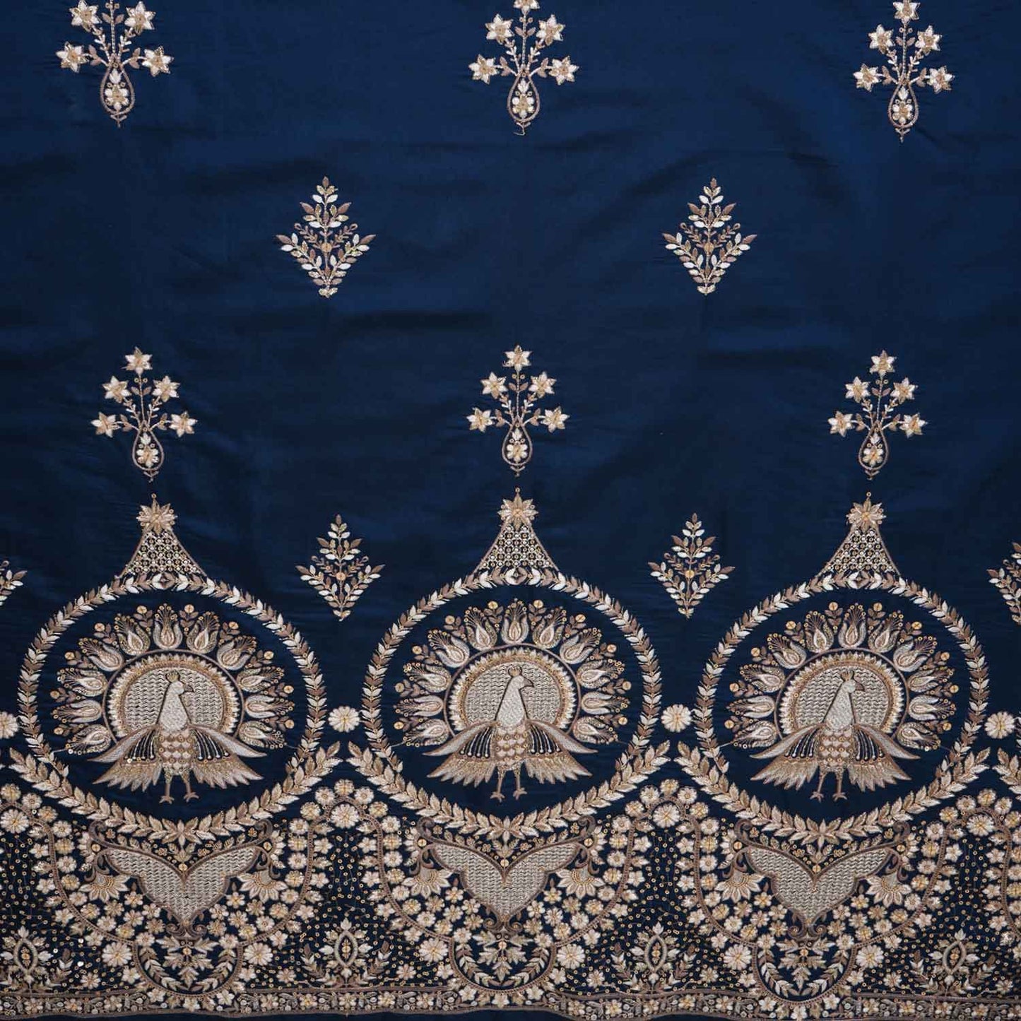 Blue Parsi thread Embroidery Russian Silk Fabric DRAJ-28033