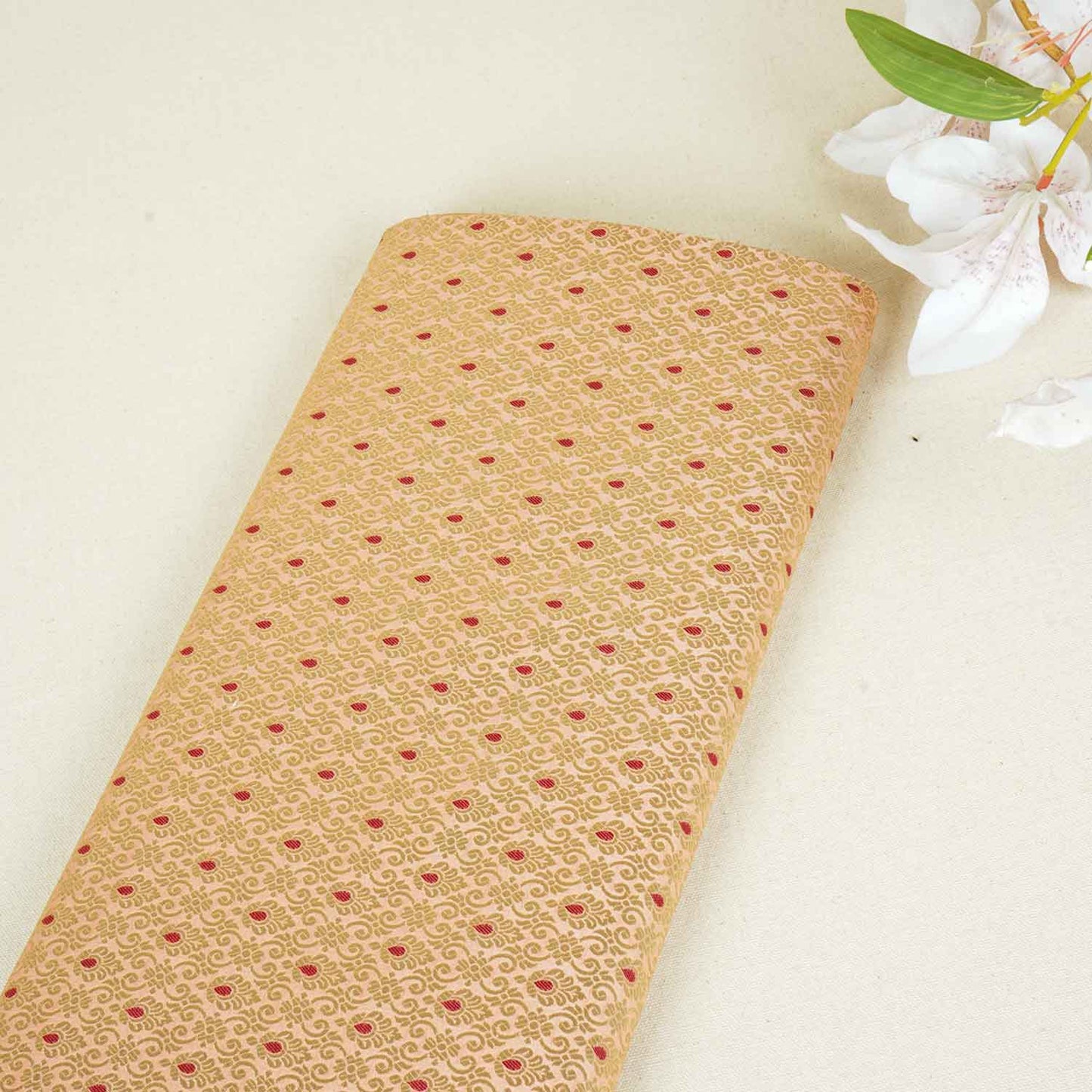 Peach Mina Buta Jaal Brocade Fabric KR-28068