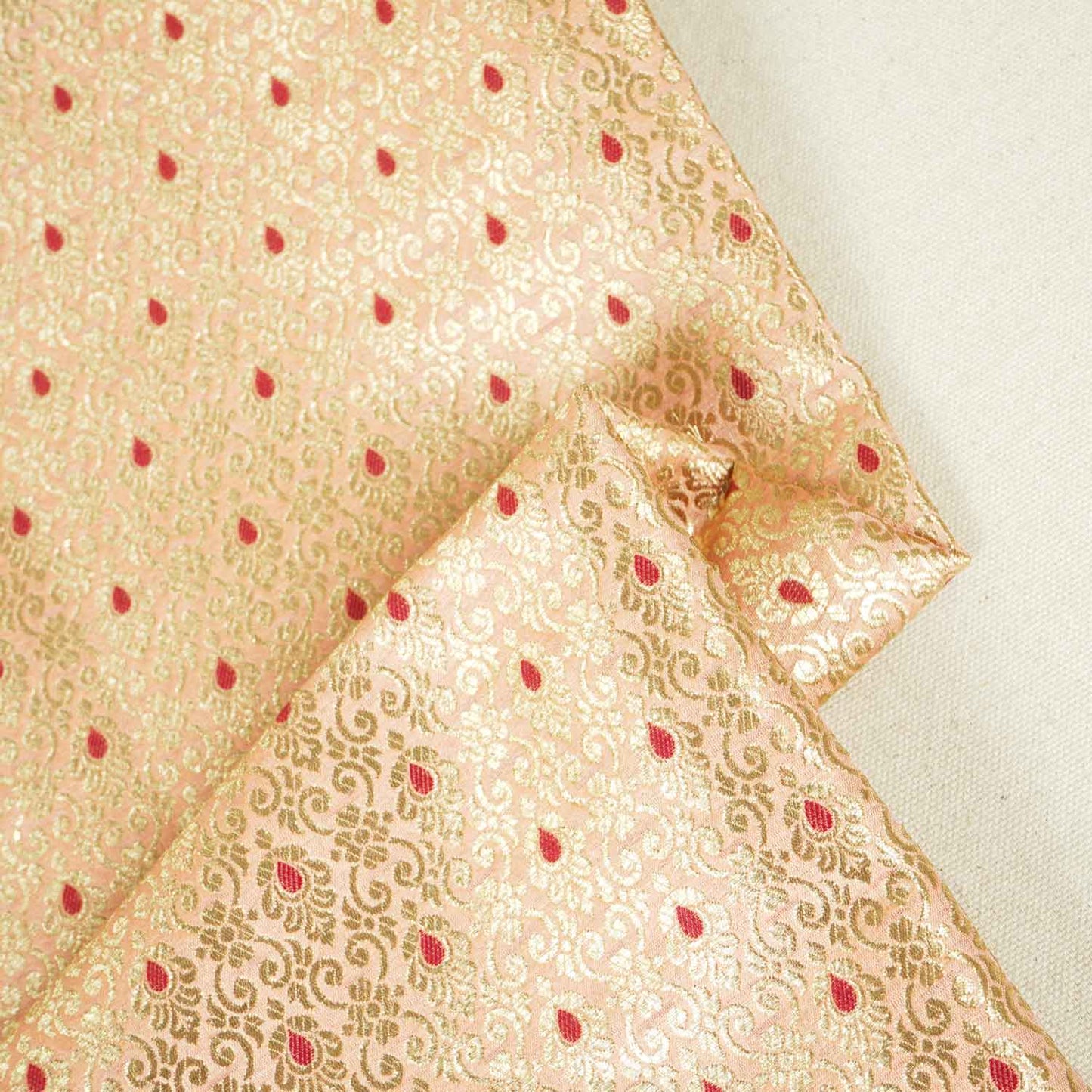 Peach Mina Buta Jaal Brocade Fabric KR-28068