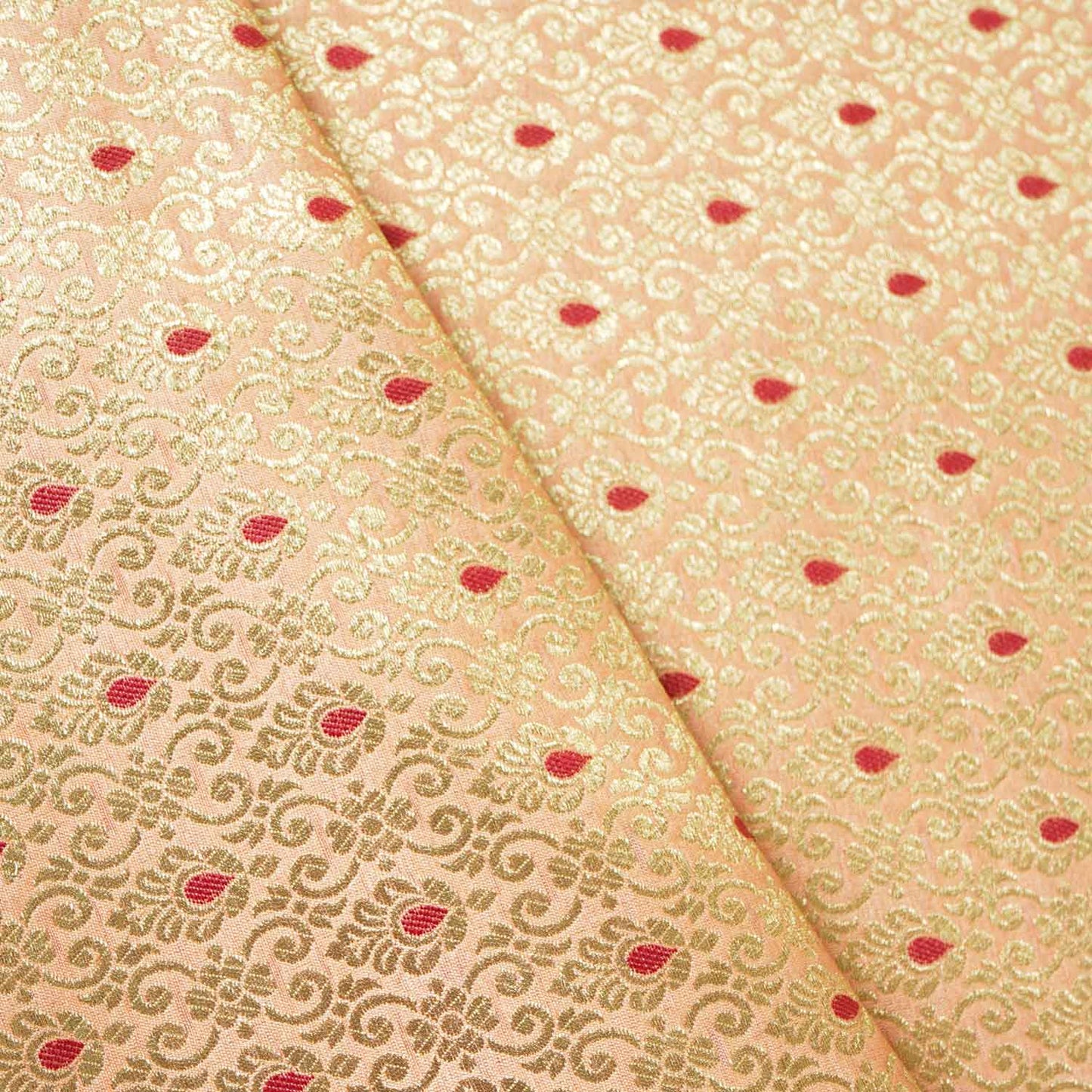 Peach Mina Buta Jaal Brocade Fabric KR-28068