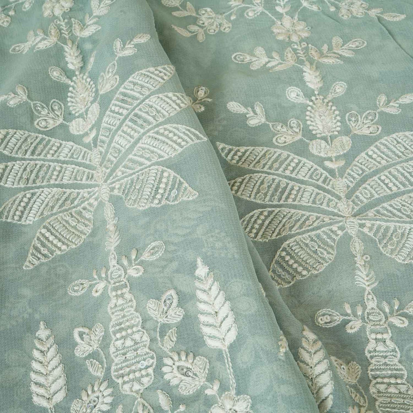 Sky Blue Chikanikari Georgette Fabric DRAJ-28079