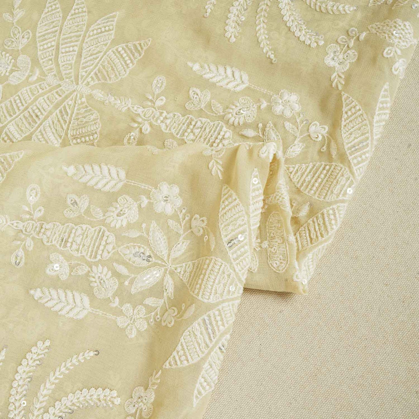 Butter Yellow Chikankari Georgette Fabric DRAJ-28080