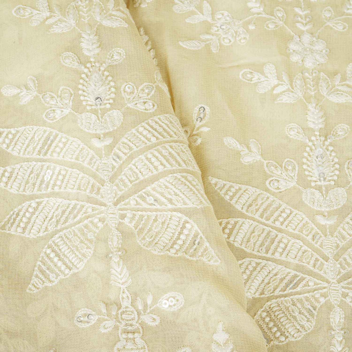 Butter Yellow Chikankari Georgette Fabric DRAJ-28080