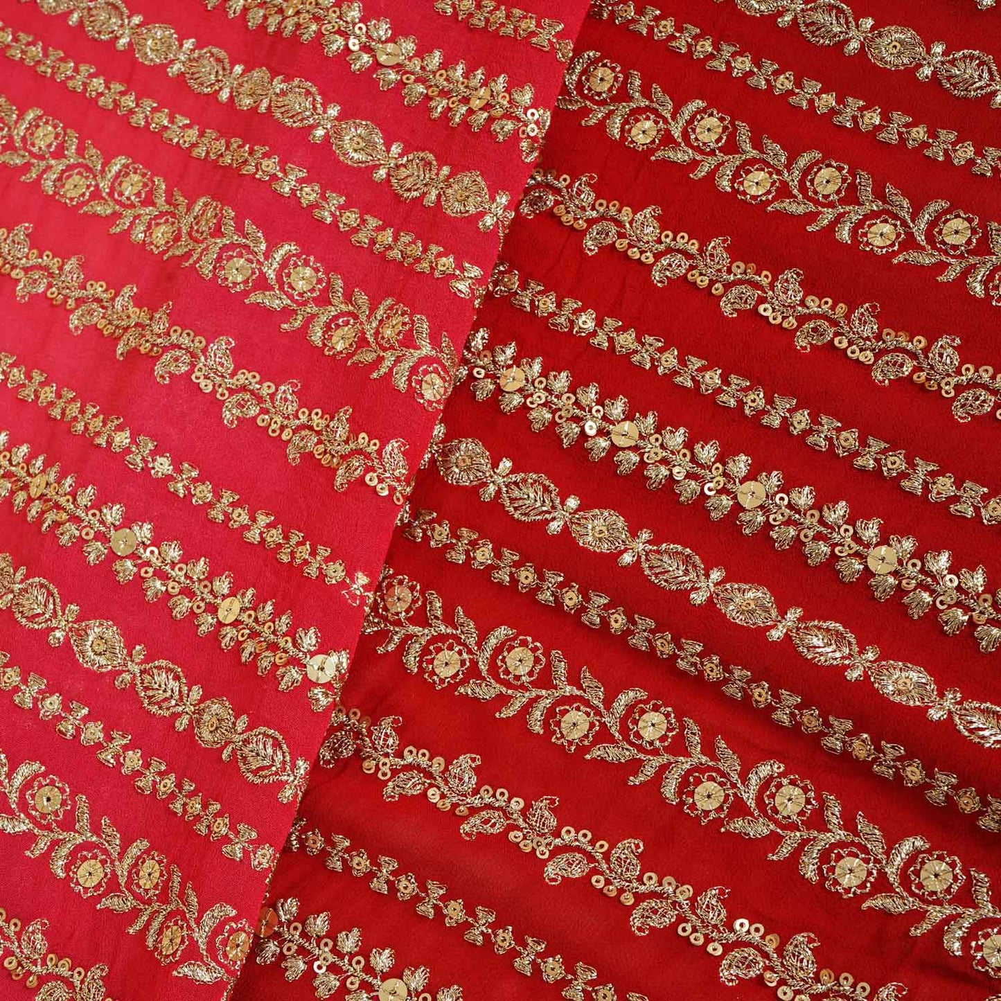 Red Shaded Sabyasachi Zari Embroidery Georgette Fabric DRAJ-28083