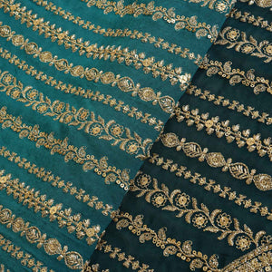 Teal Green Shaded Sabyasachi Zari Embroidery Georgette Fabric DR-28084 - TradeUNO