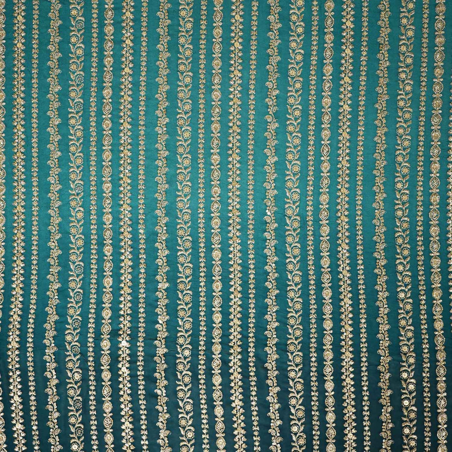 Teal Green Shaded Sabyasachi Zari Embroidery Georgette Fabric DRAJ-28084