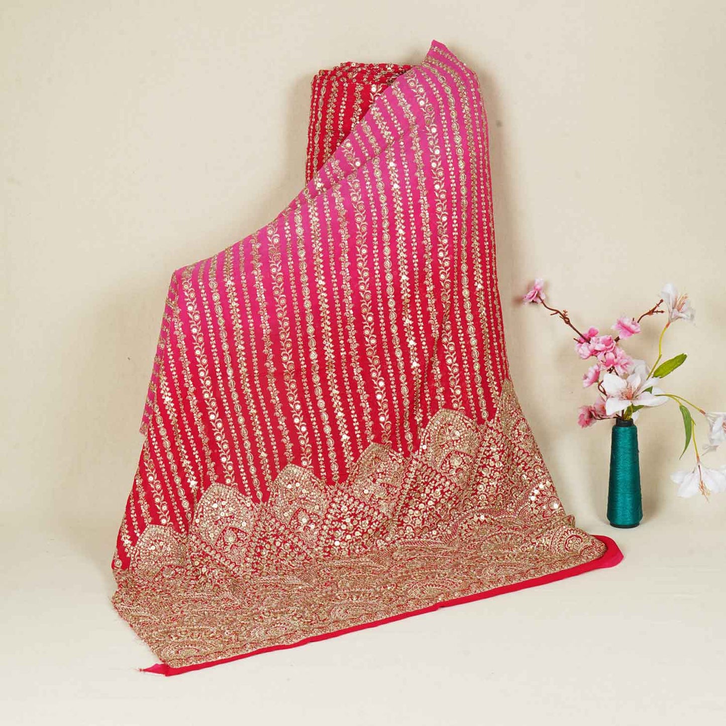 Pink Shaded Sabyasachi Zari Embroidery Georgette Fabric DRAJ-28085