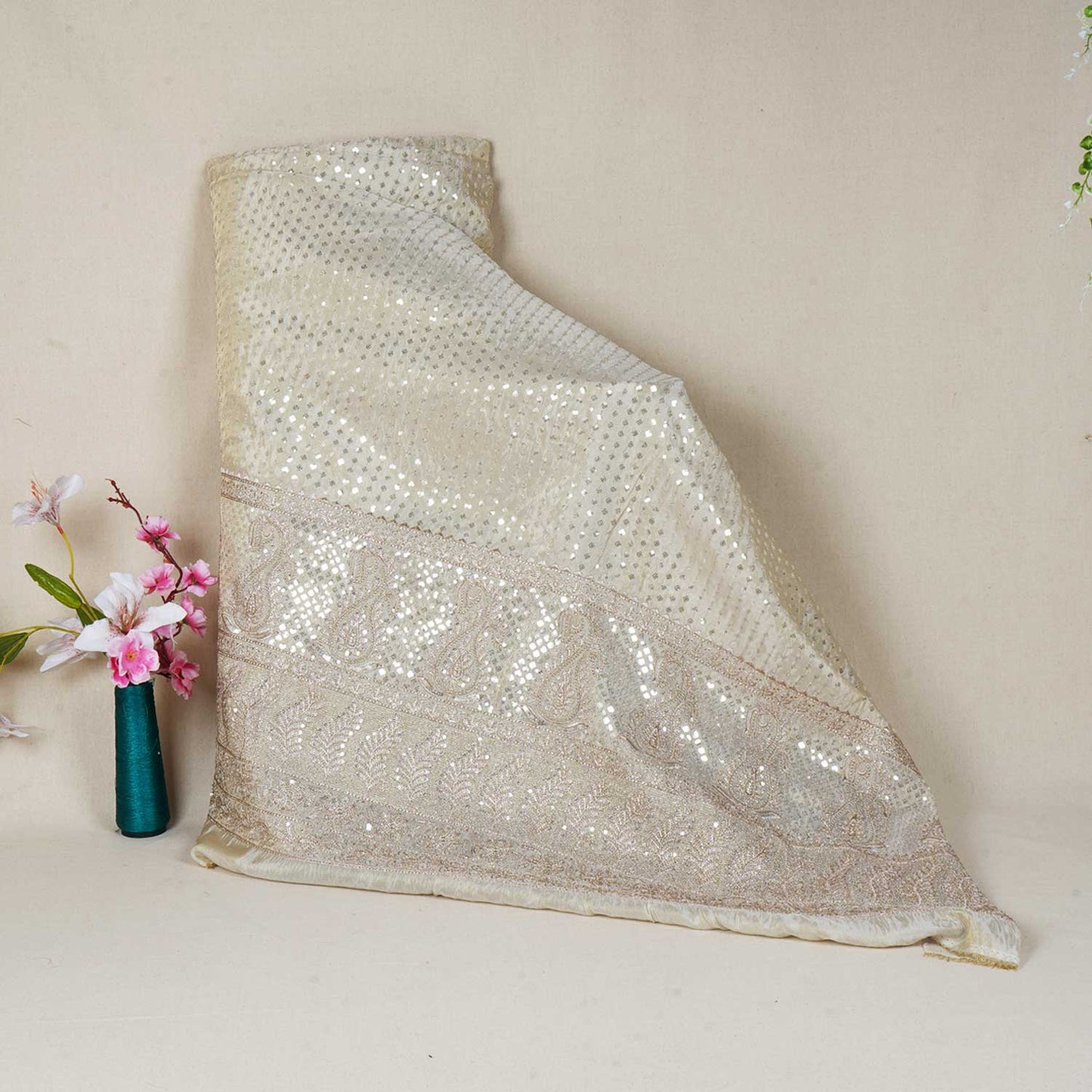 Golden Dyeable Sequins Embroidery Tissue Fabric RA-28181