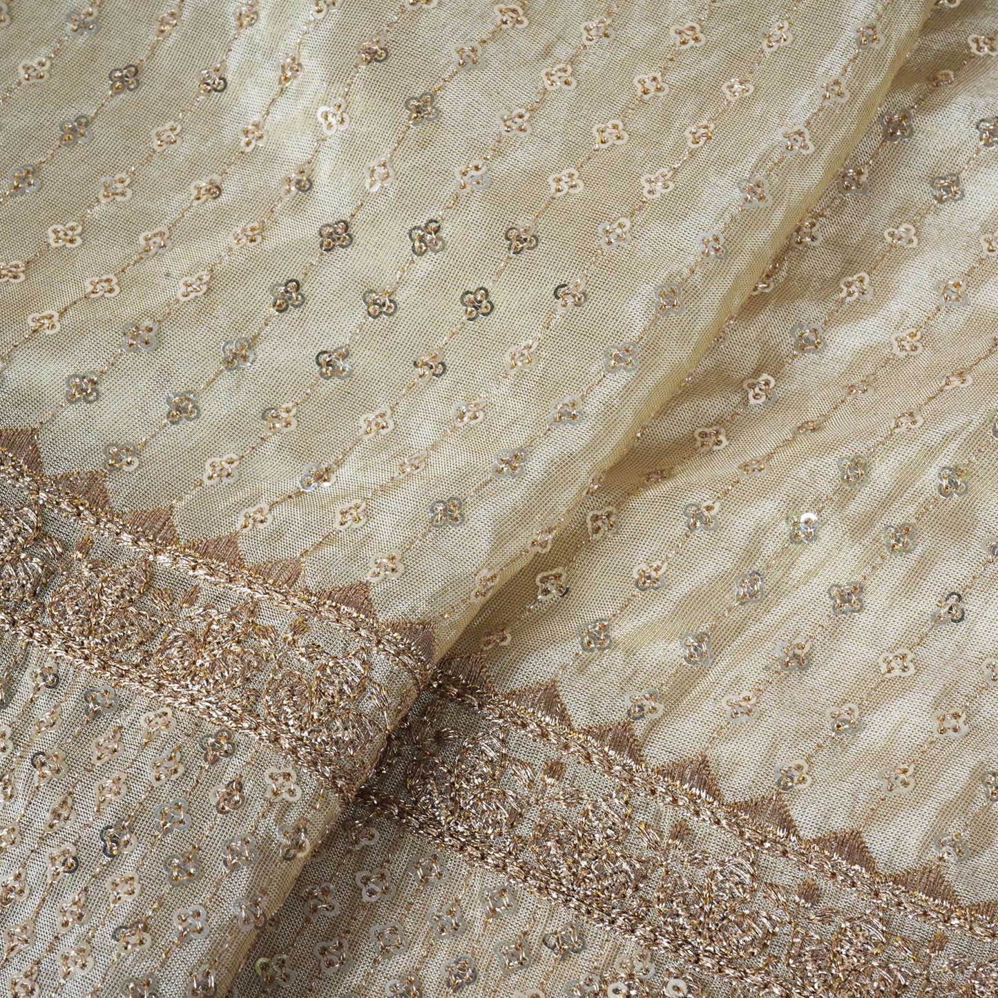 Golden Dyeable Sequins Embroidery Tissue Fabric RA-28181