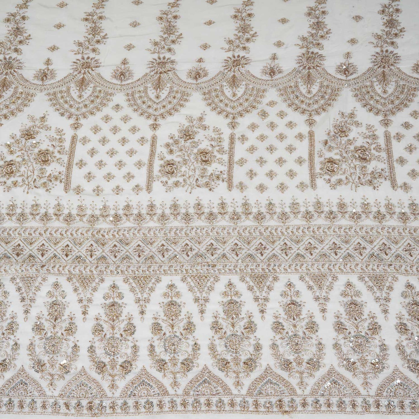 White Dyeable Zari Sequins Gerogette Fabric RA-28182