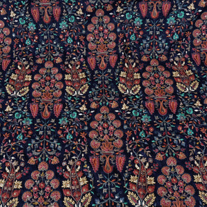 Navy Blue Floral Embroidery Tusser Silk Fabric DR-28185 - TradeUNO