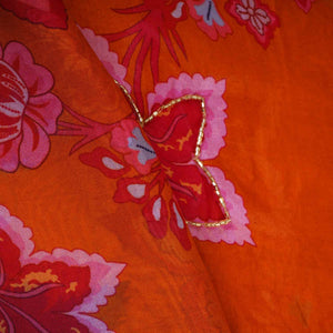 Orange Cutdana Hand Work Floral Print Organza Fabric MT-28288 - TradeUNO