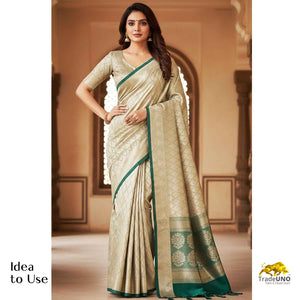 Dark Green Zari Weave Silk Tissue Fabric CW-28975 - TradeUNO