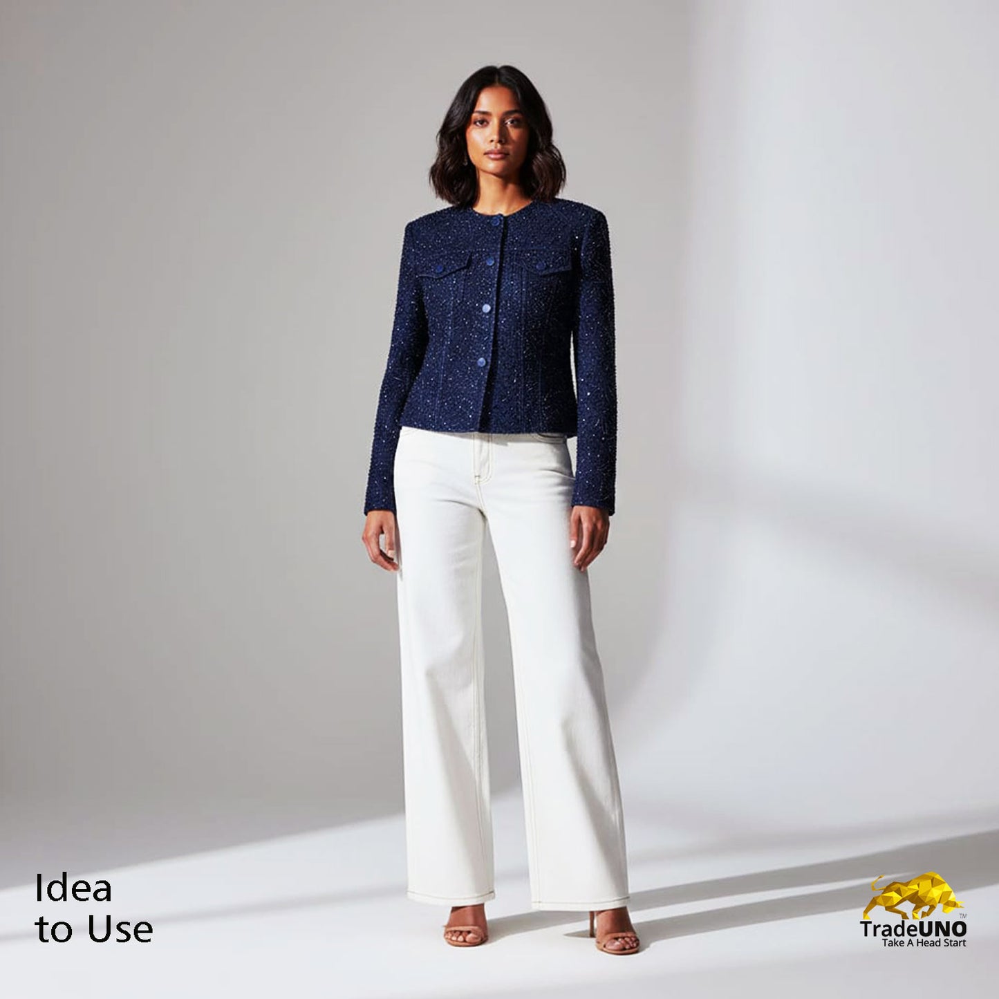 Navy Blue Cutdana Denim Fabric AF-28979