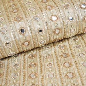Gold Dyeable Pearl And Mirror Work Tissue Fabric SG-29003 - TradeUNO
