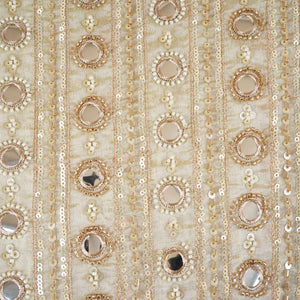 Gold Dyeable Pearl And Mirror Work Tissue Fabric SG-29003 - TradeUNO