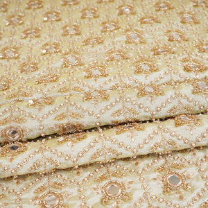 Gold Dyeable Pearl And Mirror Work Tissue Fabric SG-29004 - TradeUNO