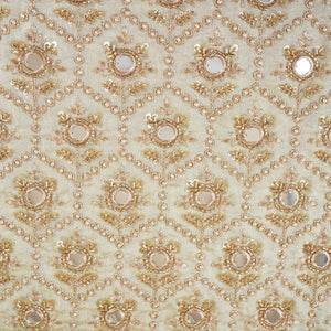 Gold Dyeable Pearl And Mirror Work Tissue Fabric SG-29004 - TradeUNO