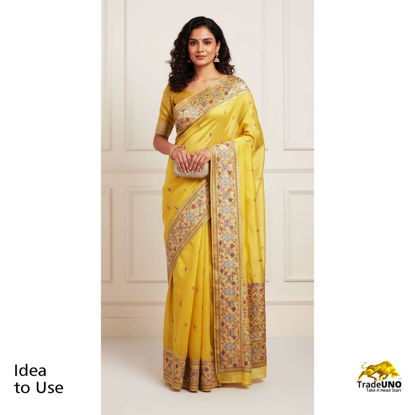 Yellow Floral Embroidery Tissue Fabric WI-29176