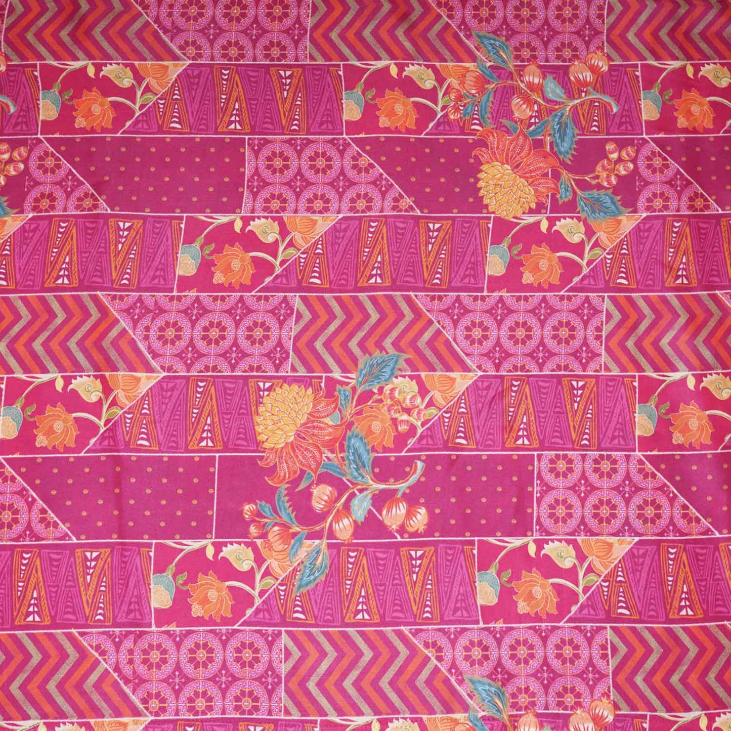 Magenta Pink With Multicolor Floral Print Crepe Fabric GT-29179