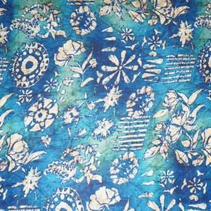 Teal Blue With Multicolor Floral Print Crepe Fabric GT-29181 - TradeUNO
