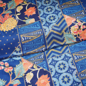 Navy Blue With Multicolor Floral Print Crepe Fabric GT-29182 - TradeUNO