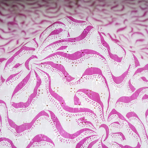 Magenta Abstract Print Cotton Schiffli Fabric MT-29221 - TradeUNO