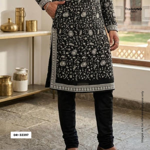 Black Jaal Embroidery Georgette Fabric DR-32397 - TradeUNO