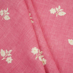 Rose Pink thread embroidery Pure Linen Fabric SN-31148 - TradeUNO