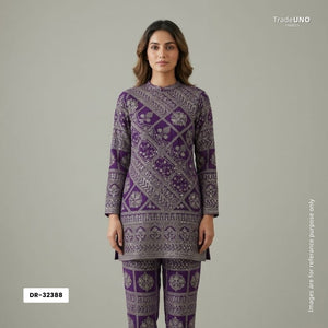 Purple Heavy Zari Sequins Embroidery Georgette Fabric DR-32388 - TradeUNO