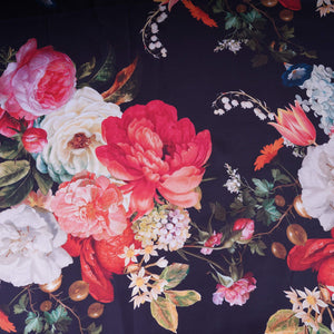 Black floral print Modal Silk Fabric MTFG-31078 - TradeUNO