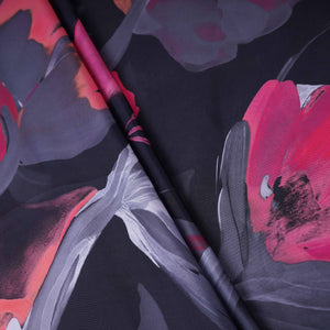Black with Pink floral print Modal Silk Fabric MTFG-31084 - TradeUNO
