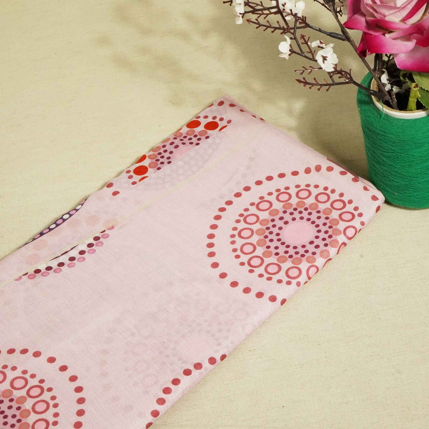 Pink Digital Print Russian Silk Fabric