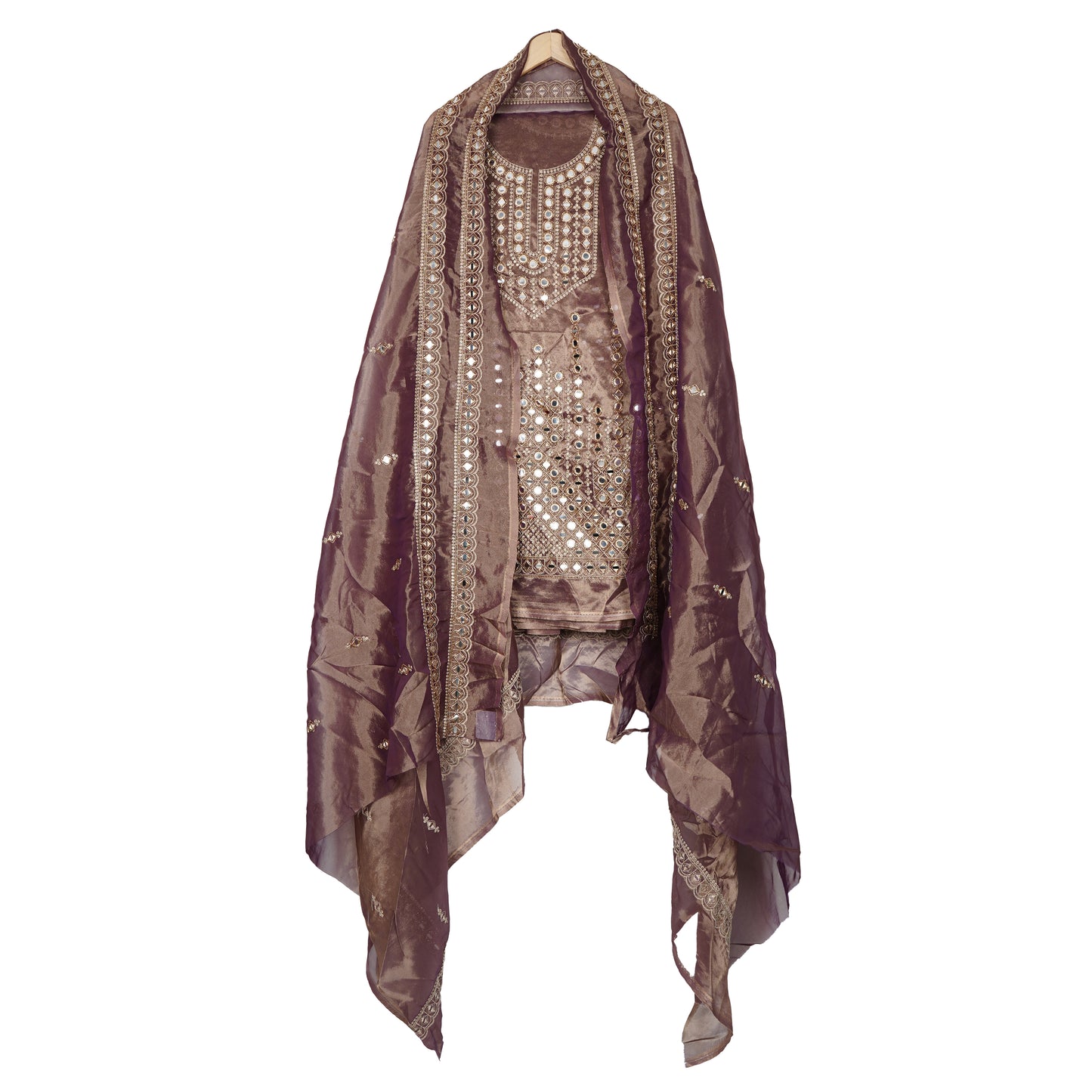 Purple Mirror embroidery Pure Kanjivaram Silk Suit Set Dupatta TF-31364