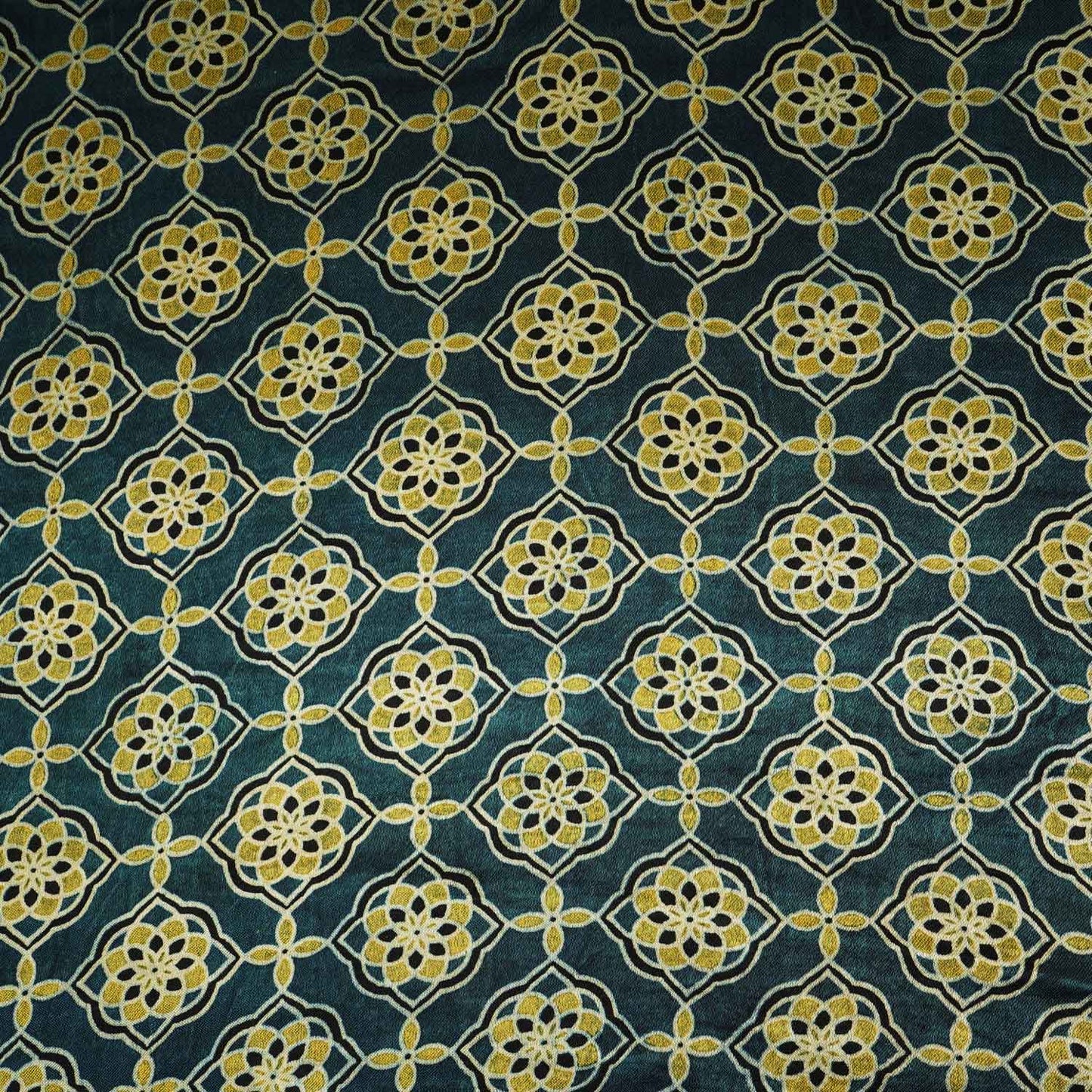 Teal Blue Floral Print Mashru Silk Fabric EEG-28315