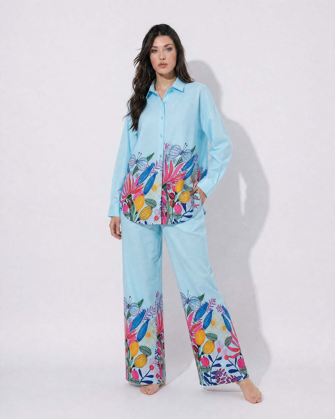 Blue floral print Cotton Cord Set SM-31915